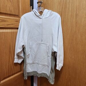 H&M Oversized Colorblock Zip Side Hoodie Sweatshirt Womens XS Beige Olive